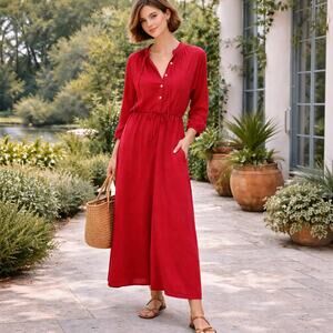 Everlane SZ XS The Tencel Gathered Maxi Dress in Red Currant Oversized Fit NWT